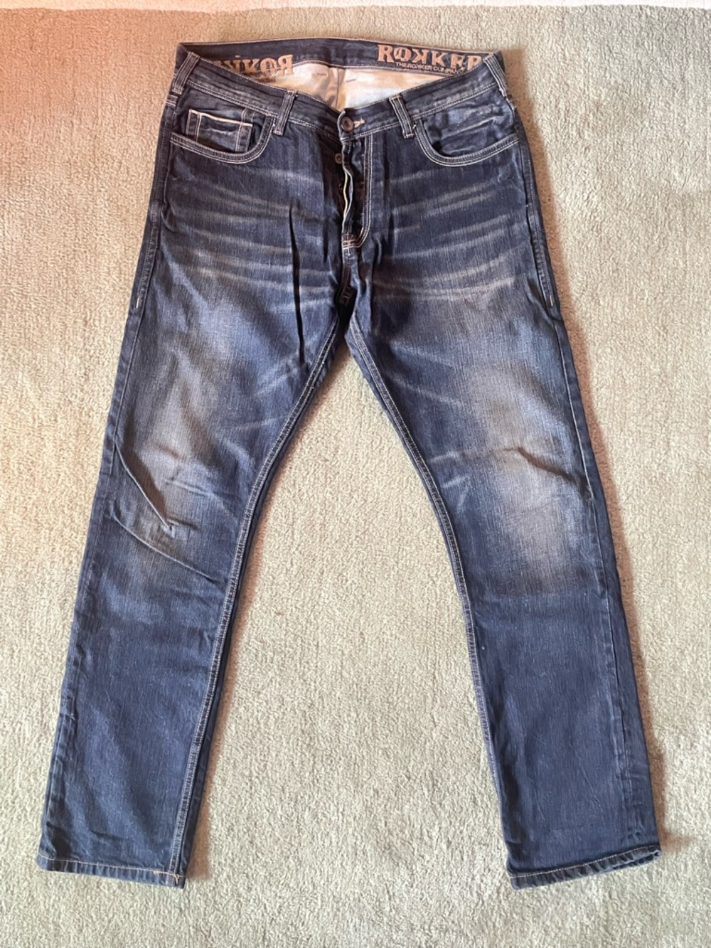 Men's Slim Straight Jeans in Faded Dark Blue - ROKKER